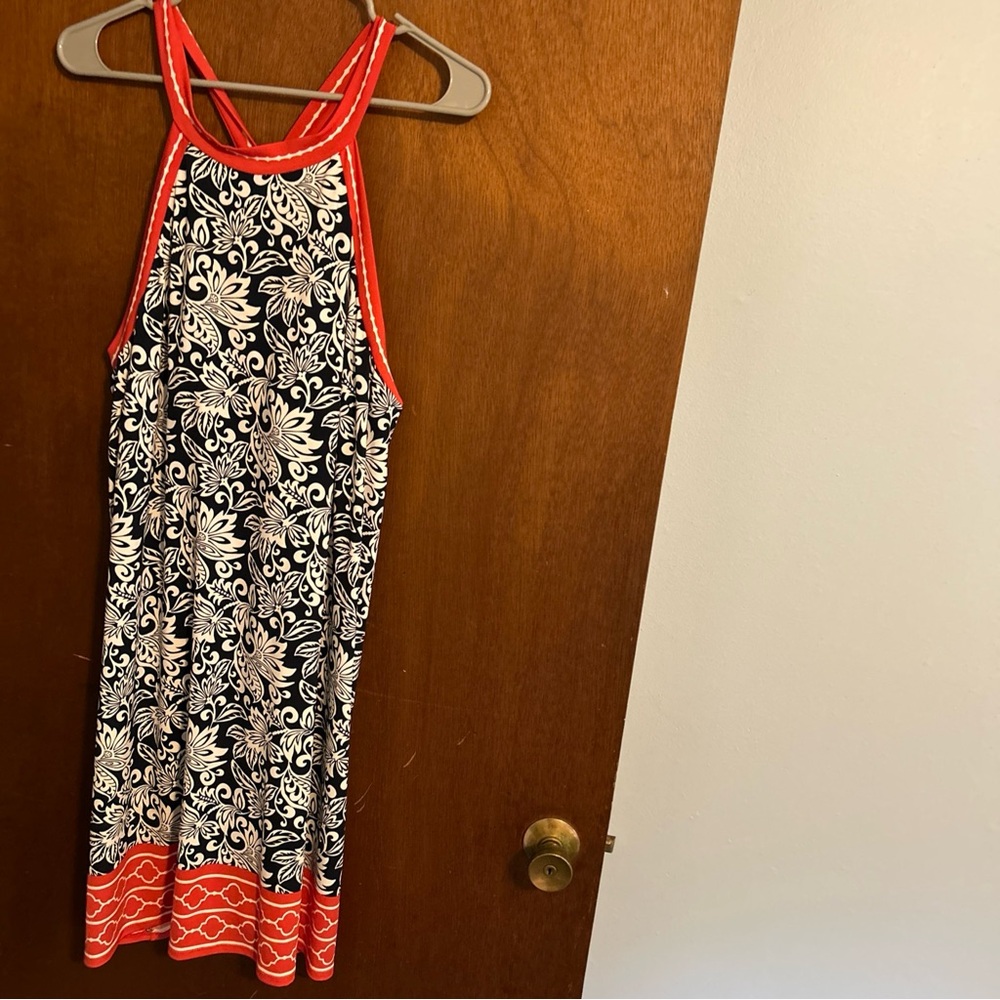 Max Studio sun dress women’s with blue/white floral design and razor back XL